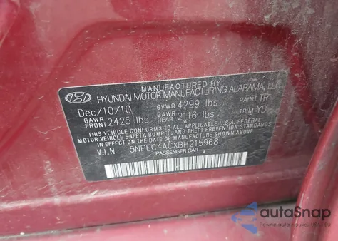 2011 Hyundai Sonata Limited from USA, damaged, VIN 5NPEC4ACXBH215968